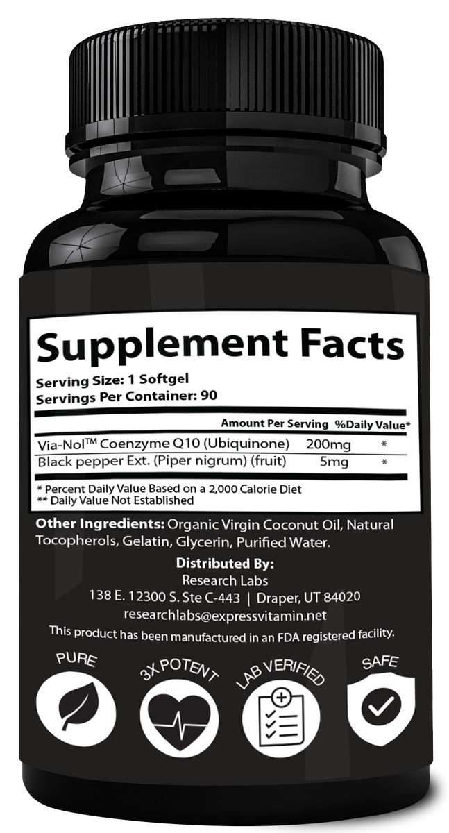 Research Labs Advanced Absorption 200mg CoQ10 w/Black Pepper Extract