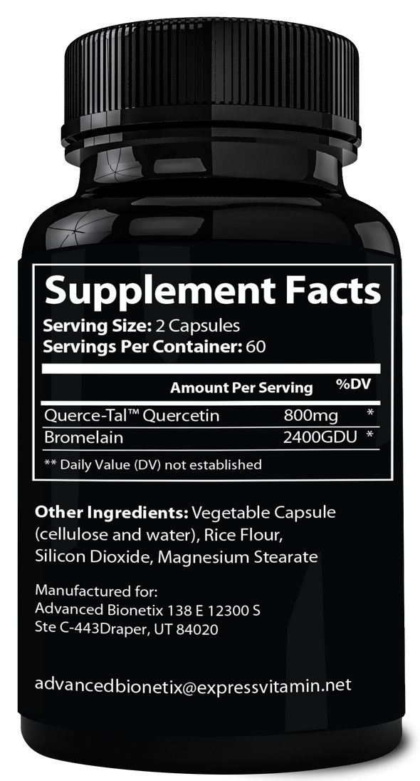 Advanced Bionetix Querce-Tal™ Quercetin + Bromelain,120 Veg Capsules. High Potency w/Enhanced Absorption & Bioavailability. Supports Anti-Oxidant, Anti-Inflammatory, Cardiovascular, Immune Health