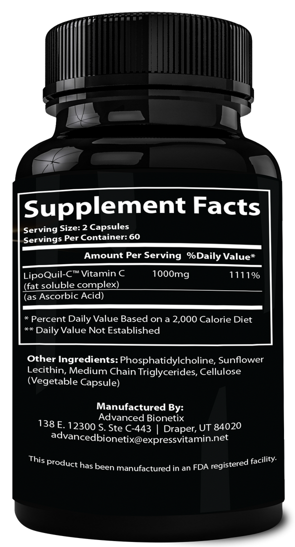 Advanced Bionetix Liposomal Vitamin C Supplement | LipoQuil-C™ Enhanced Absorption Technology | 120 Capsules 1000mg High Dose Fat Soluble Vita C