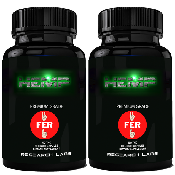 Research Labs 450,000 Premium Hemp Capsules, 2 Fer 1 Package! 100% Organic All Natural Oil, Worry Nervousness Body Ache Stress Support