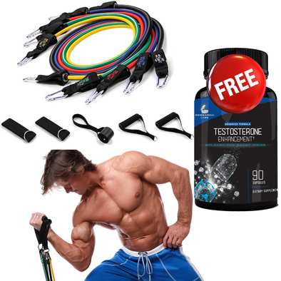 Heavy Resistance Bands Workout Bands Set - Stackable Adjustable Weight Exercise Bands & Free Testosterone Booster Supplement - Ultimate Muscle Builder Bundle for Home Workout Bands