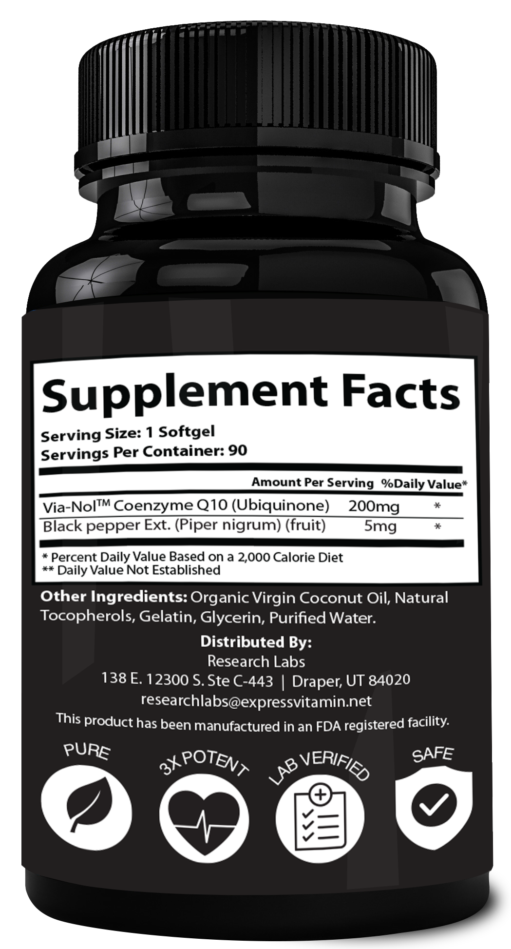 Research Labs Advanced Absorption 200mg CoQ10 w/Black Pepper Extract