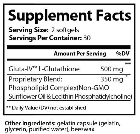 Research Labs Liposomal Glutathione Supplement w/Gluta-IV™, 2 fer 1 Ad.  100x Enhanced Absorption Over Powder Glutathione. 60 Total Liposomal Softgels