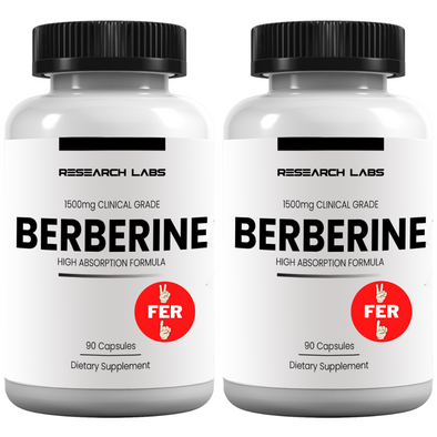 Research Labs 2 Fer 1 Ad - 1500mg Clinical Grade Berberine High Absorption Formula & BerberQuil™ Support. 180 Total Capsules